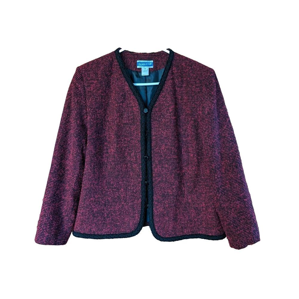 Vintage Pendleton Blazer Womens 14 Red Black Wool Jacket USA Made